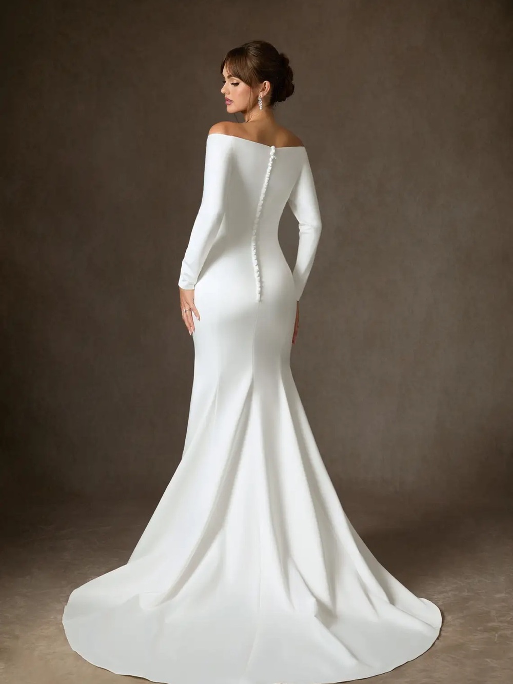 NIB Azazie Marlin Diamond White Mermaid Off the Shoulder Satin Dress
